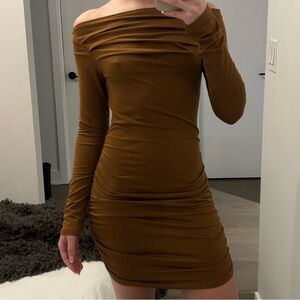 Elegant Off-Shoulder Brown Dress
